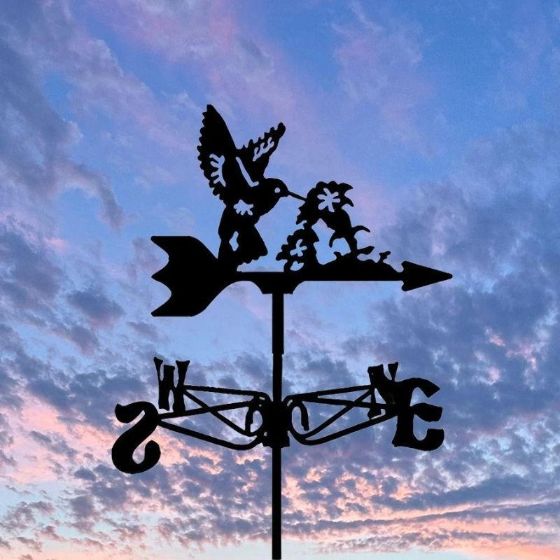 Hummingbird and Flower Stainless Steel Weathervane MW061