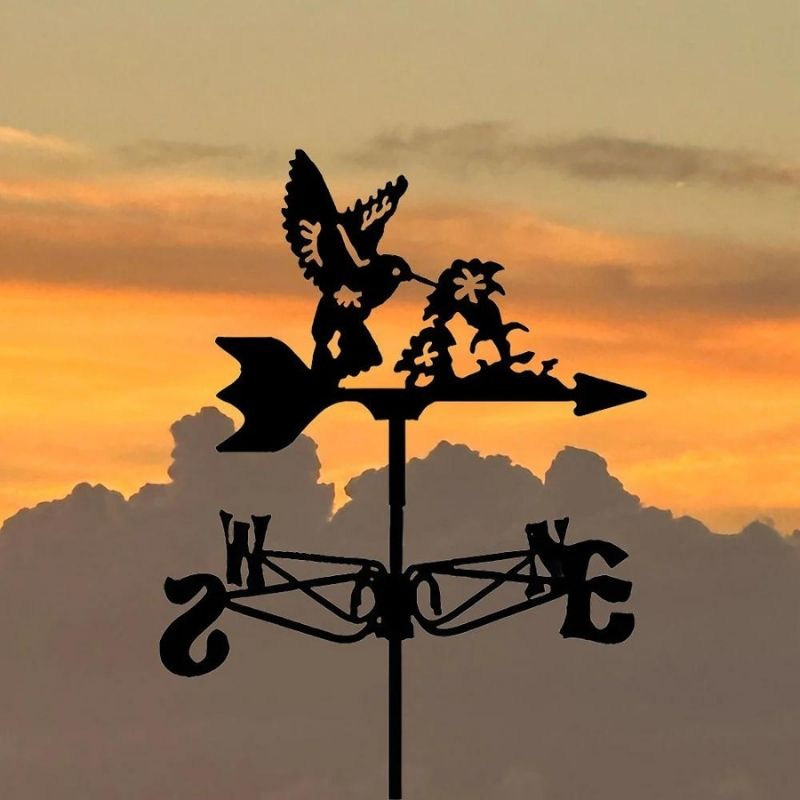 Hummingbird and Flower Stainless Steel Weathervane MW061