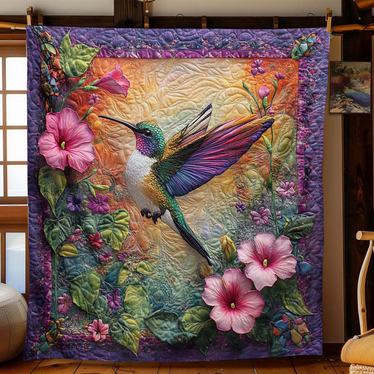 Colorful Hummingbird Blanket - H195 - Premium Blanket