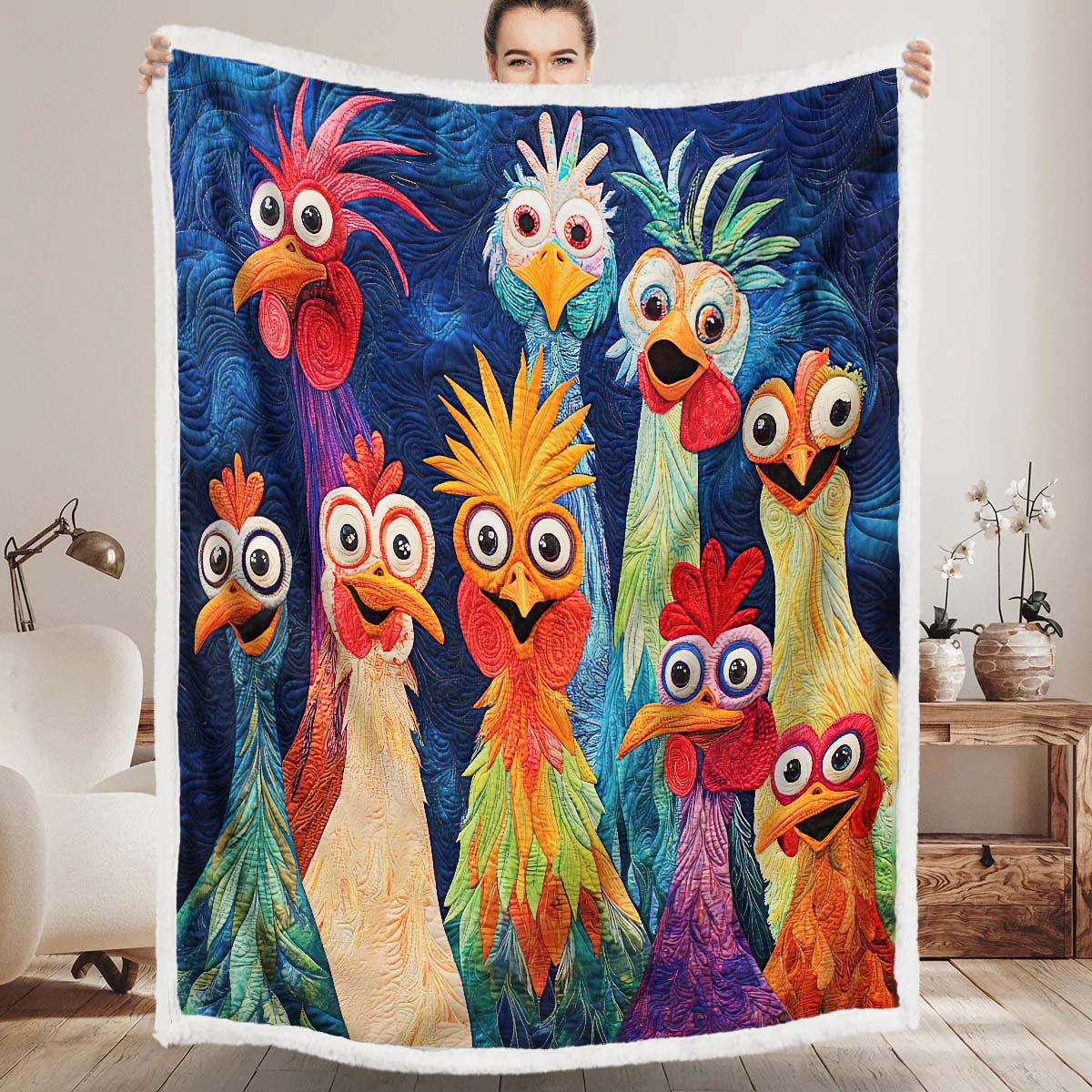 Whimsical Chickens Blanket - H216 - Premium Blanket