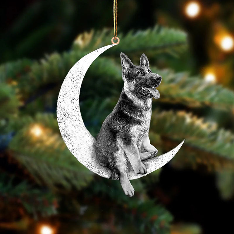 German Shepherd Sit On The Moon Ornament MO006