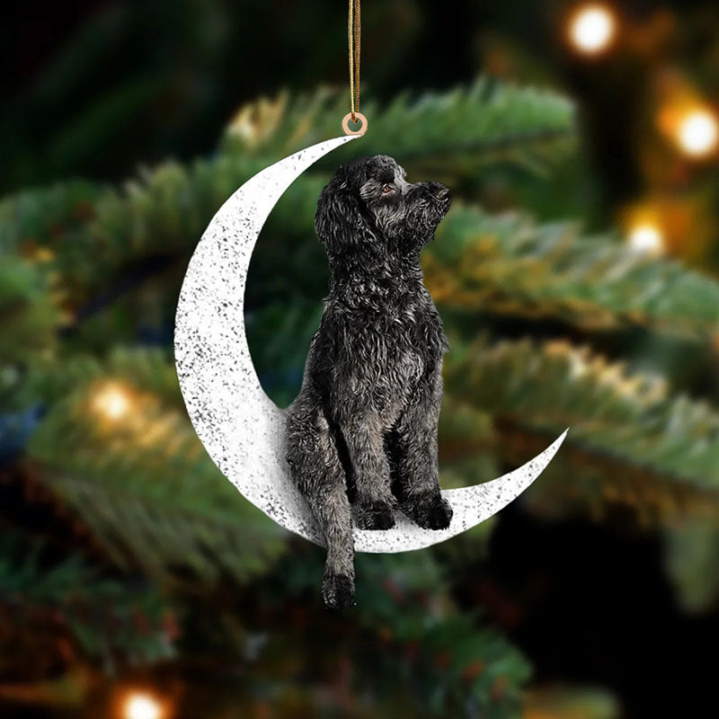 Black Goldendoodle Sit On The Moon Ornament MO024