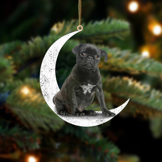 Black Pug Sit On The Moon Ornament MO048