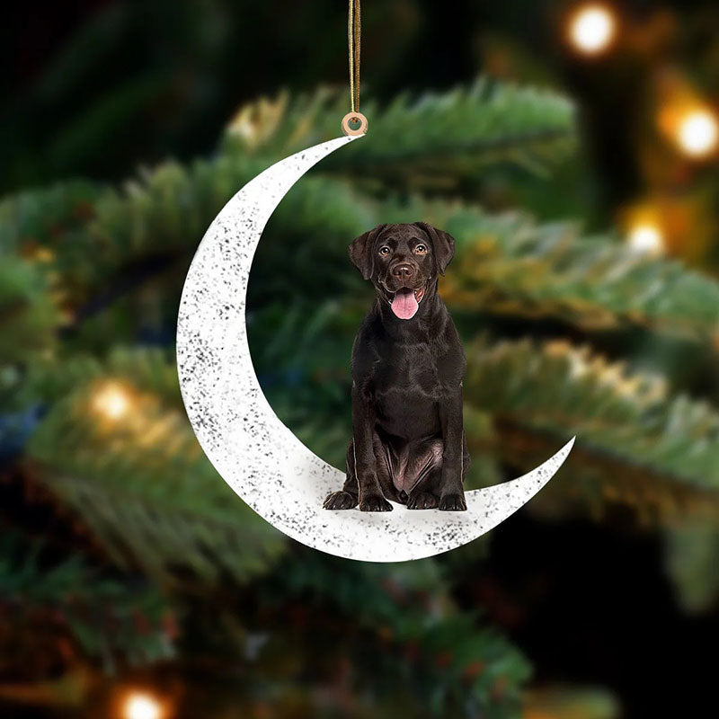 Chocolate Labrador Sit On The Moon Ornament MO073