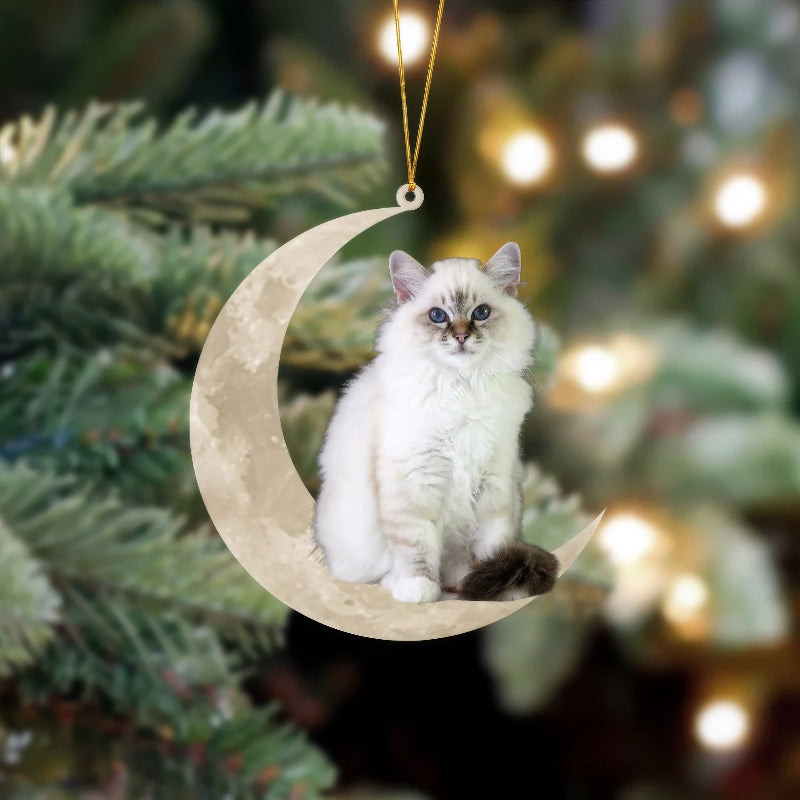 Birman Cat Sits On The Moon Hanging Ornament Cs011