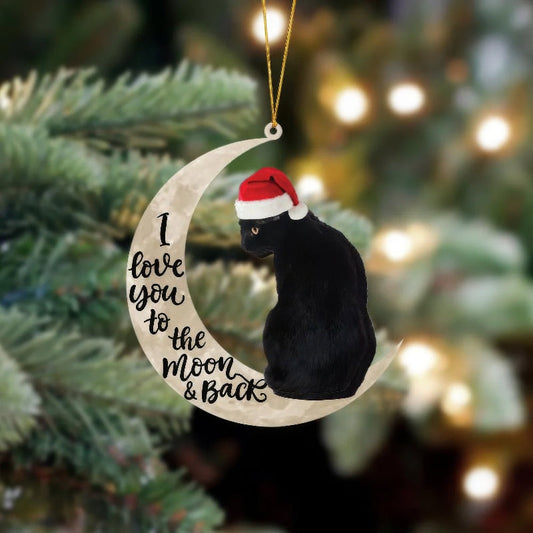 Black Cat 3 Sits On The Moon Hanging Ornament Cs021