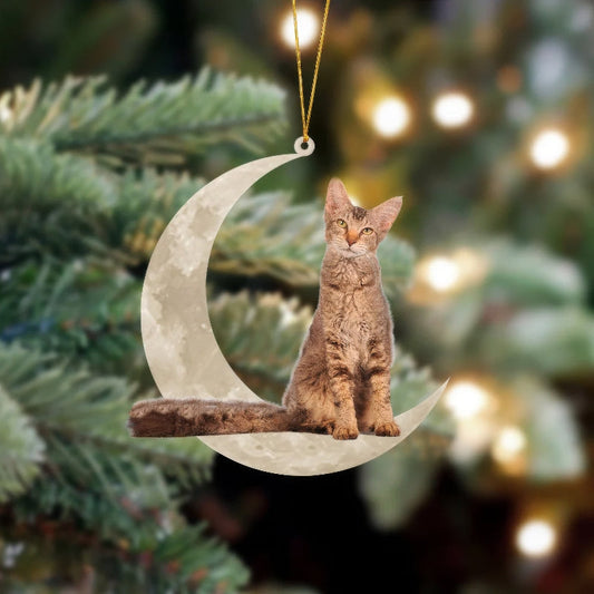 LaPerm Cat Sits On The Moon Hanging Ornament Cs012