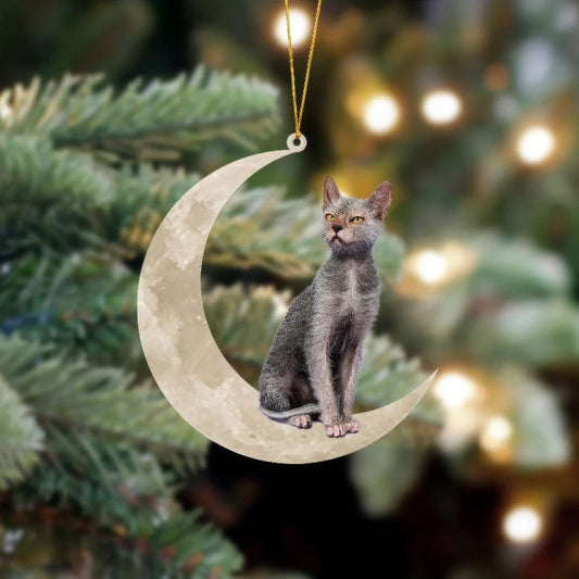 Lykoi Cat Sits On The Moon Hanging Ornament Cs025