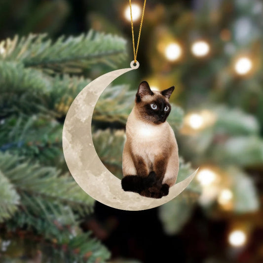 Siamese Cat Sits On The Moon Hanging Ornament Cs003