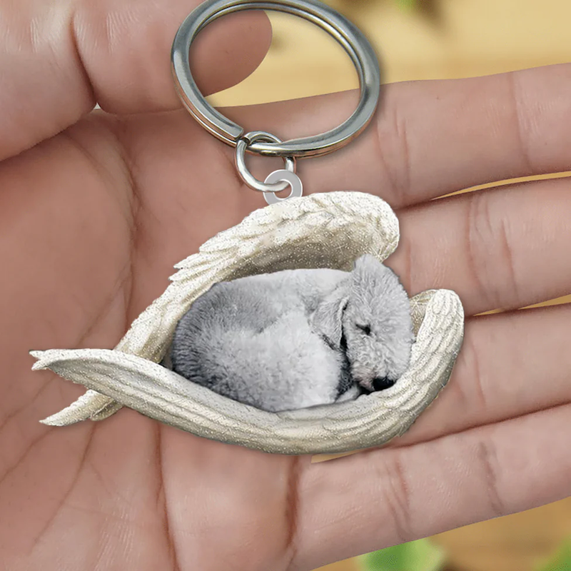 Sleeping Angel Acrylic Keychain Bedlington Terrier SA155