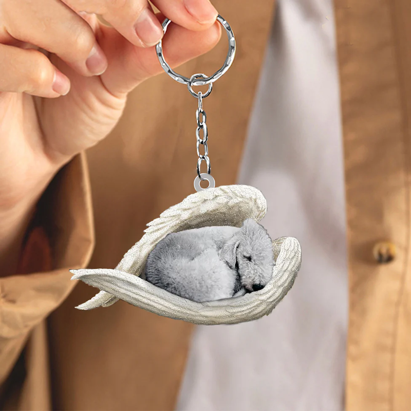 Sleeping Angel Acrylic Keychain Bedlington Terrier SA155