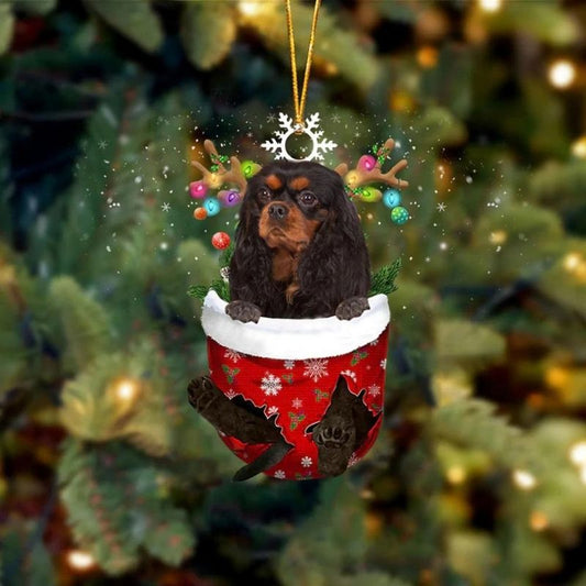 Black and Tan Cavalier In Snow Pocket Christmas Ornament SP081