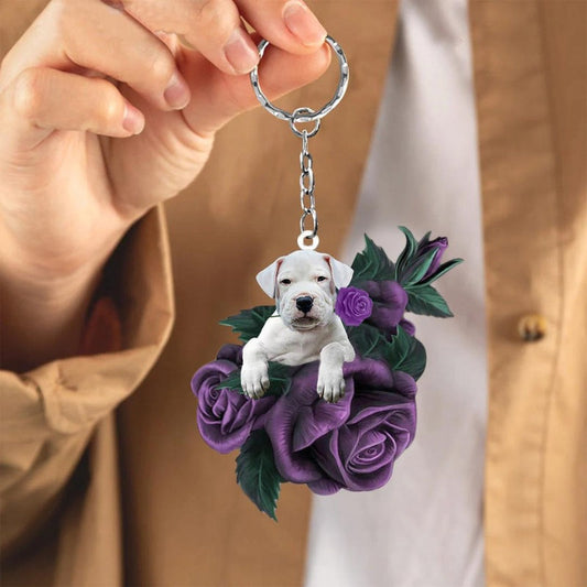 Dogo Argentino In Purple Rose Acrylic Keychain PR097