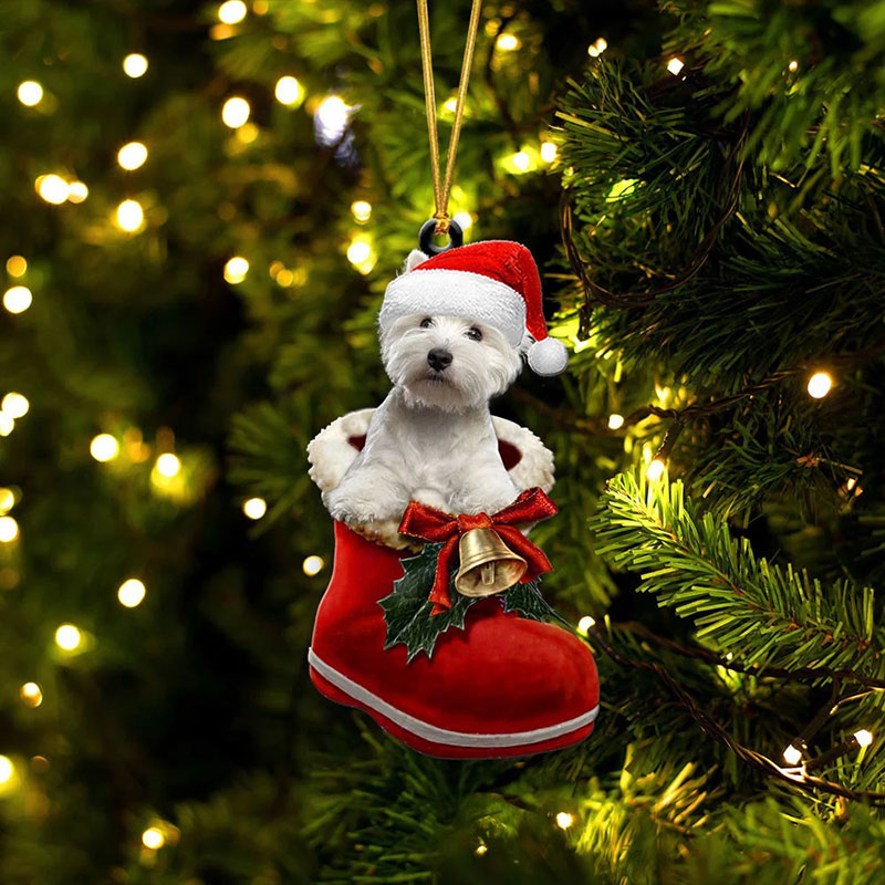 West Highland White Terrier/Westie In Santa Boot Christmas Hanging Ornament SB008