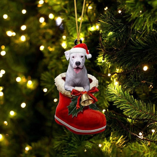 Dogo Argentino In Santa Boot Christmas Hanging Ornament SB100